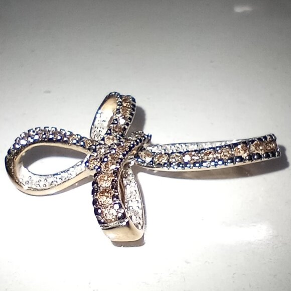 REDUCED!  10Kt Two-Tone Gold Chocolate & White Diamond Open Infinity Cross Slide - Picture 3 of 4